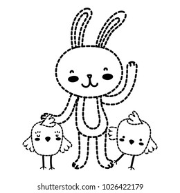 dotted shape chicks with rabbit animal to easter celebration