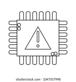 dotted shape chip circuit with exclametion and attention sign
