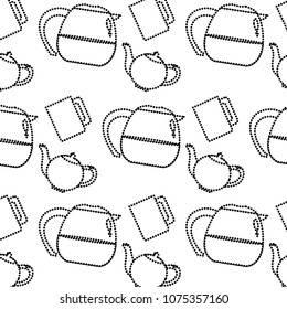 dotted shape coffee jar with hot cup and teapot background