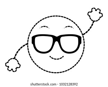 dotted shape cool emoji face expression with arms