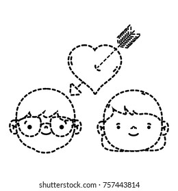 dotted shape couple head together with heart love symbol