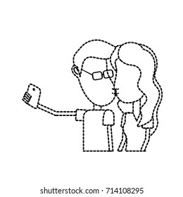 dotted shape couple kissing and taking selfie with smartphone