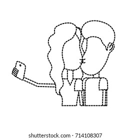 dotted shape couple kissing and taking selfie with smartphone