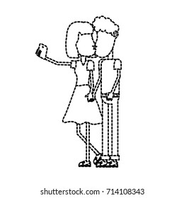 dotted shape couple kissing and taking selfie with smartphone