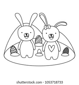 dotted shape couple rabbit animal with eggs easter