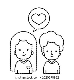 dotted shape couple together with heart inside chat bubble