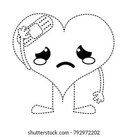 dotted shape crying heart with aid band kawaii character