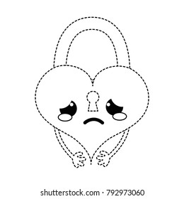 dotted shape crying heart padlock kawaii personage