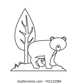 dotted shape cute bear wild animal next to tree
