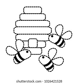 dotted shape cute bees insect flying about honeycomb