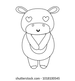dotted shape cute and enamored hippopotamus wild animal