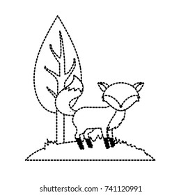 dotted shape cute fox wild animal next to tree
