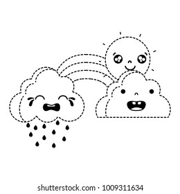 dotted shape cute natural weather clouds with sun and rainbow kawaii