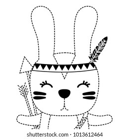 dotted shape cute rabbit animal with arrows and feathers