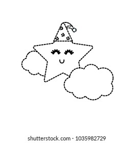 dotted shape cute star with cloud in the sky design