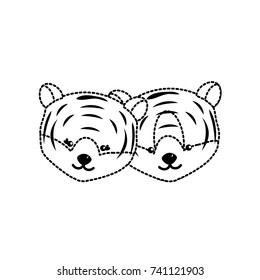 dotted shape cute tiger head animal couple together