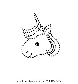 dotted shape cute unicorn head with horn and hairstyle