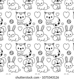 dotted shape dog and cat with rabbit animals background
