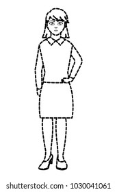 dotted shape elegant woman with blouse and hairstyle design