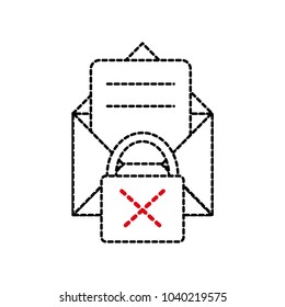 dotted shape e-mail letter message with padlock bad security