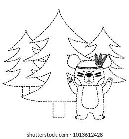 dotted shape ethnic bear animal with pine trees