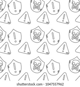 dotted shape exclamation attention and skull bones background