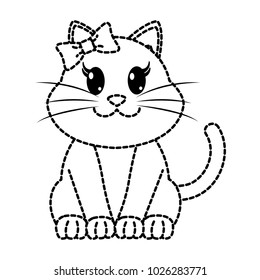 dotted shape female cat cute animal with ribbon bow