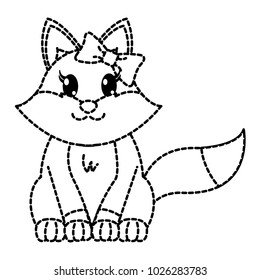 dotted shape female fox cute animal with ribbon bow