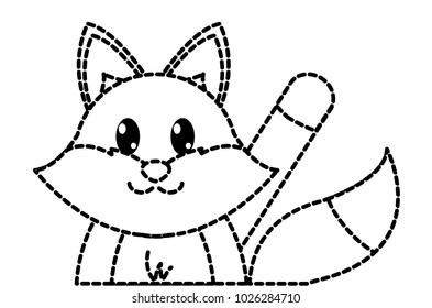 dotted shape fox cute animal with hand up
