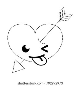 dotted shape funny heart with arrow kawaii character