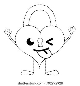 dotted shape funny heart padlock kawaii with arms and legs