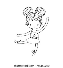 dotted shape girl dancing ballet with professional clothes and two buns hair