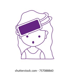 dotted shape girl with hairstyle and 3d glasses of videogame