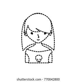 dotted shape girl rocker with skull blouse and hairstyle