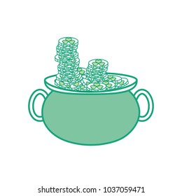 dotted shape gold coins and st patrick hat inside cauldron