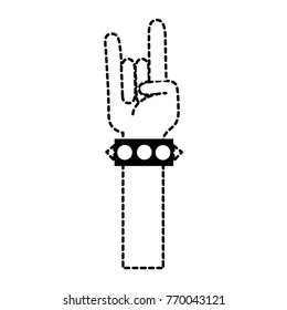 dotted shape hand up with bracelet and rock gesture symbol