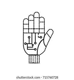 dotted shape hand with circuits and cyberspace interface connection