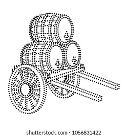 dotted shape handcart transportation with wood barrel of wine