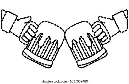 dotted shape hands men with beers alchool glass