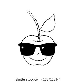 dotted shape happy apple fruit with sunglasses kawaii