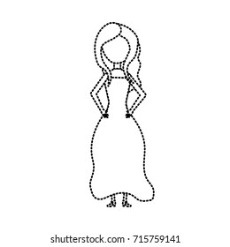 dotted shape happy bride with hairstyle and elegant gown