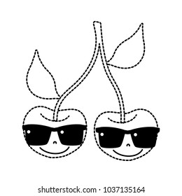 dotted shape happy cherrys fruit with sunglasses kawaii