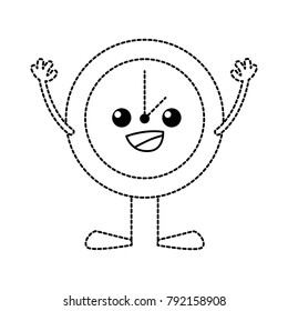 dotted shape happy circle clock kawaii with arms and legs