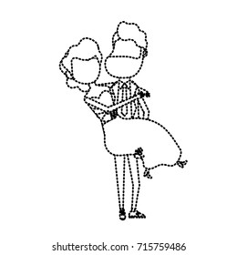 dotted shape happy couple married and man carrying his wife