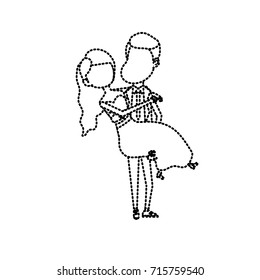 dotted shape happy couple married and man carrying his wife