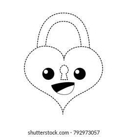 dotted shape happy and cute heart padlock kawaii