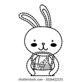 dotted shape happy rabbit animal with eggs inside hamper