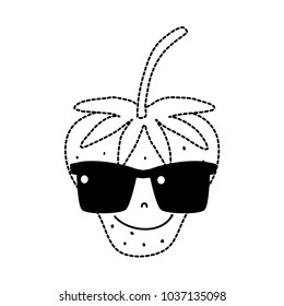 dotted shape happy strawberry fruit with sunglasses kawaii