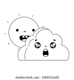 dotted shape happy sun and surprised cloud kawaii