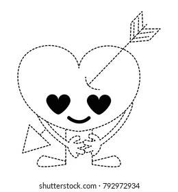 dotted shape heart with arrow in love kawaii with arms and legs